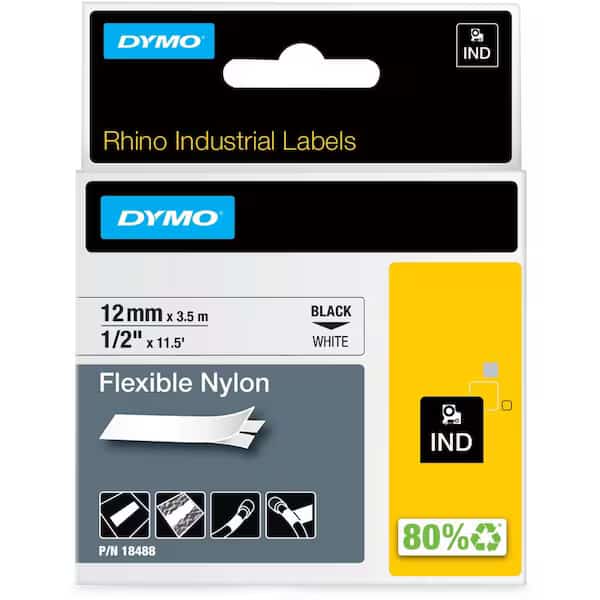 Label Tape Cartridge, Black/White, Labels/Roll: Continuous
