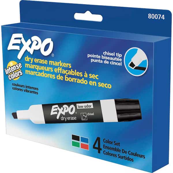 Low-Odor Dry-Erase Marker, Broad Chisel Tip, Assorted Colors, PK4
