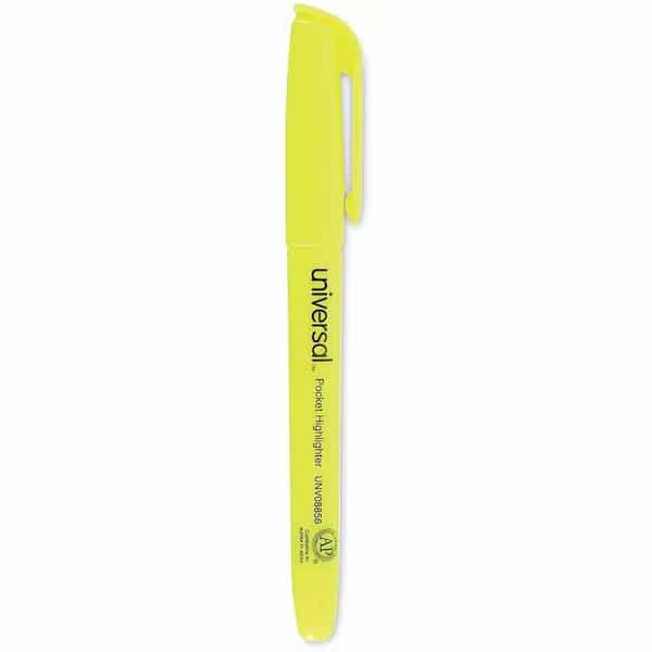Universal Pocket Highlighters, Chisel Tip, Fluorescent Yellow, 36/Pack