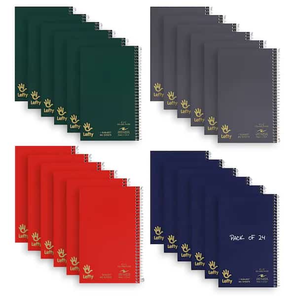 Case of Lefty WB Left Handed Mini Notebooks, 1 Sub, 8"x5", 80 sht, Wire On Right, Assorted Covers, PK24