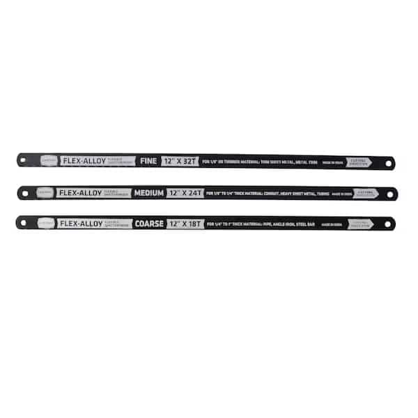 Hacksaw Blade 3Pc Set 18T X 12" 24T X12" And 32T X 12" Alloy Steel