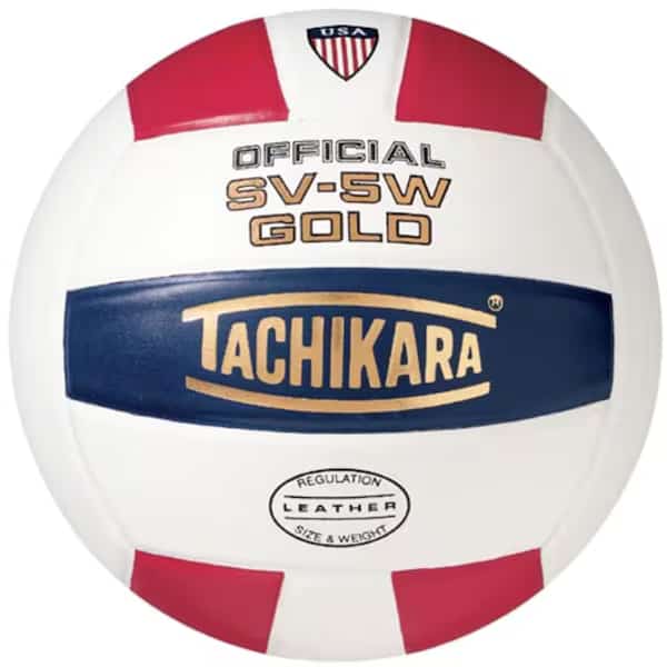 Tachikara SV5W-GOLD.SWN Gold Competition Premium Leather Volleyball - Scarlet-White-Navy