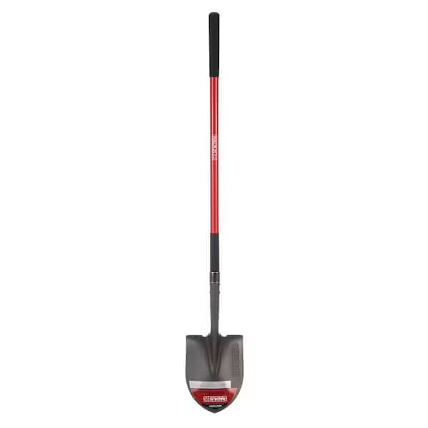 Round Point Digging Shovel, Steel, 58 in L Fiberglass Handle