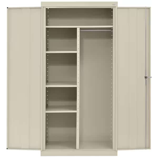 Combo Storage Cabinet, 72 in H, 36 in W, 24 in D, Swing, Keyed, Putty, 4 Shelves
