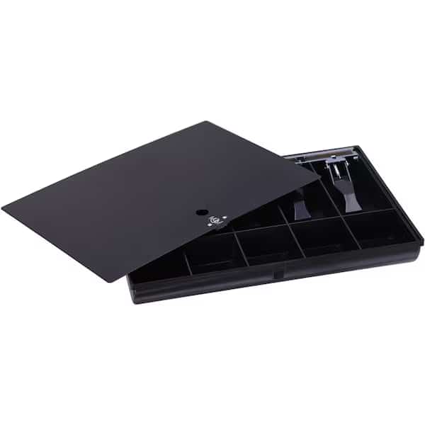 Sparco Locking Cover Money Tray w/10 Compartment Tray, 16"W x 11"D x 2-5/16"H, Black