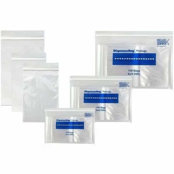 Reclosable Bag, Zip Seal, 6 in L, 6 in W, 2 mil Thick, Polyethylene, Clear