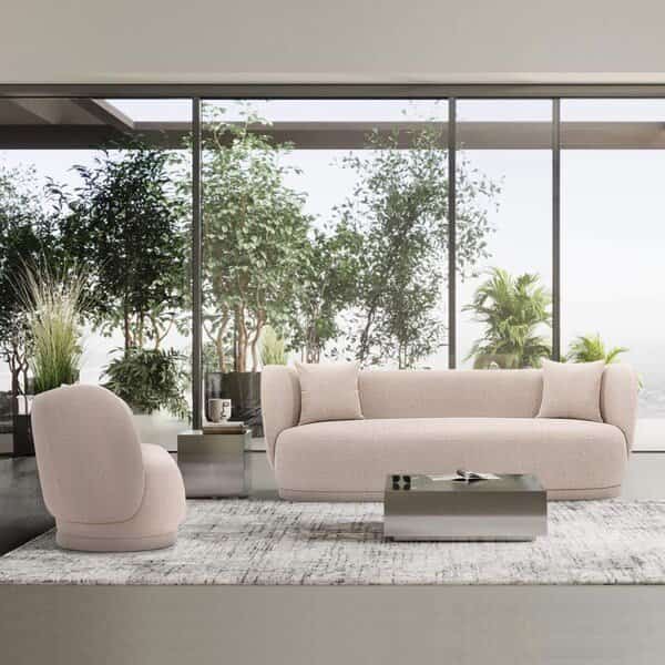 Contemporary Siri Sofa and Accent Chair Set with Pillows in Wheat