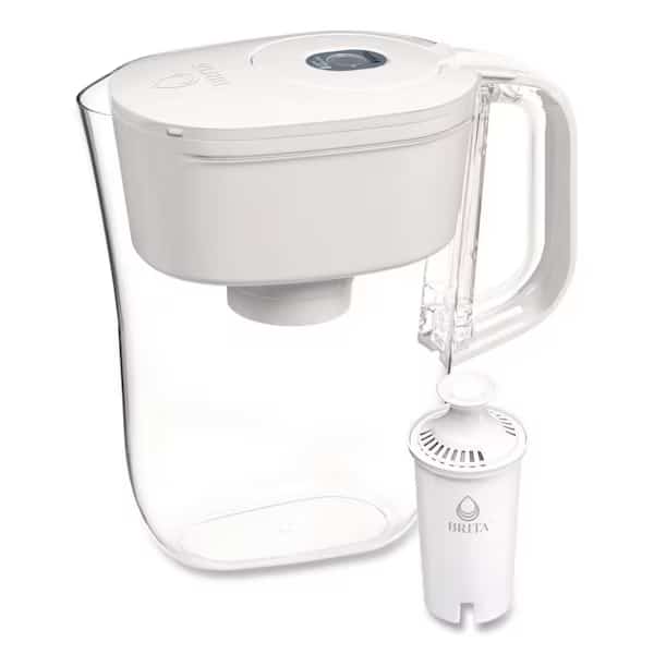 Small 6-Cup Water Filter Pitcher with 1 Standard Filter, Denali, White, PK2