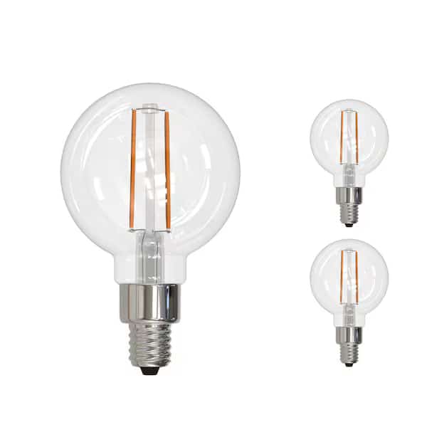 40W Warm Wht Lght Clear G16 Dimmable (E12) Candelabra Screw Base LED Filament Lght Bulb, 2700K, 2PK