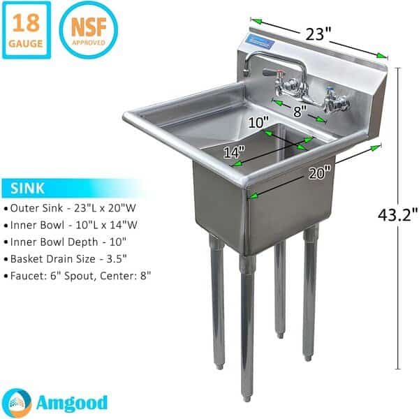 Stainless Steel 1 Compartment Utility Sink with 10 in. Left Drainboard and Faucet