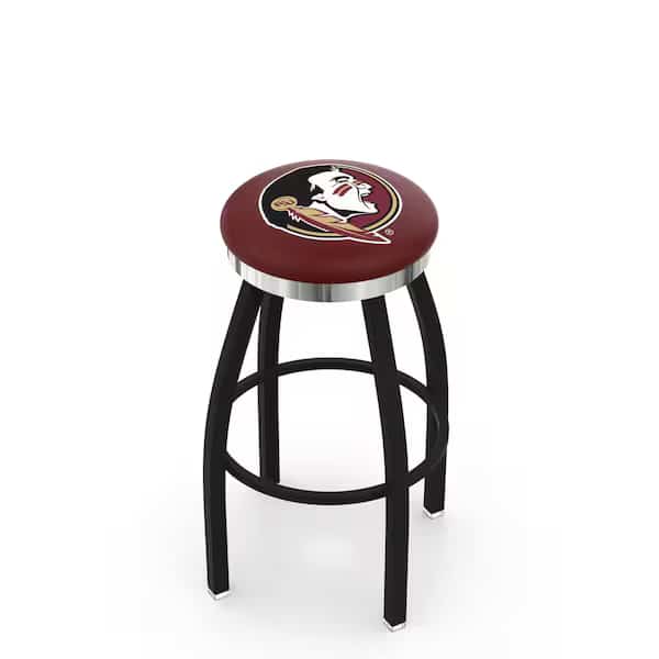 30" Blk Wrinkle Florida State Head Swivel Bar Stool, Chrome Ring