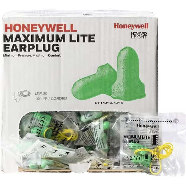HowardLeig, Lpf-30 Max Lite Single-Use Earplugs, Corded, 30nrr, Green, 100 Pairs, Honeywell Environmental, Mfr#: LPF30
