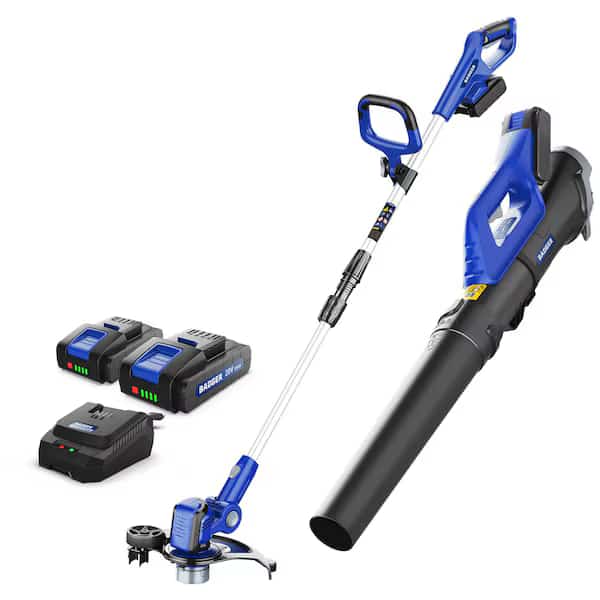 Cordless 20 Volt Trimmer/Edger and Axial Blower, Includes 2 2.0 Ah Batteries and Fast Charger
