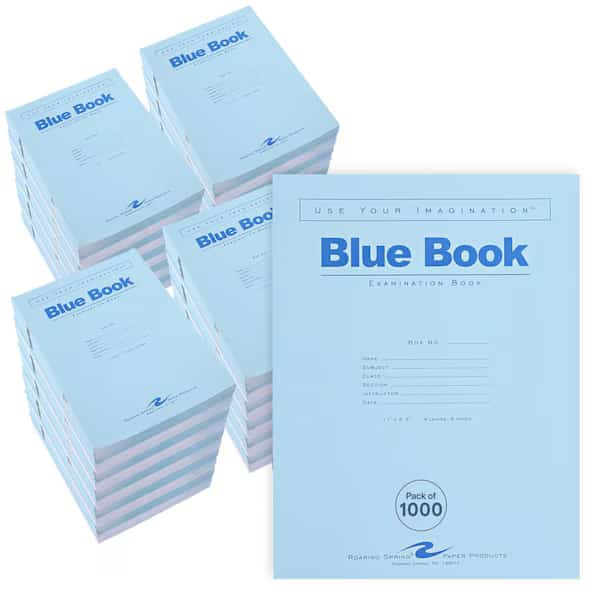 Case of Exam Blue Books, 8.5" x 7", 4 Sheets/8 Pages, Wide Ruled with Margin, PK1000