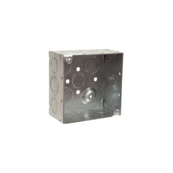 Electrical Box, Square, 2 Gangs, Galvanized Zinc, 2-1/8 in D, 4 in W, 4 in L, 30.3 cu in Capacity, RACO, Mfr# 232