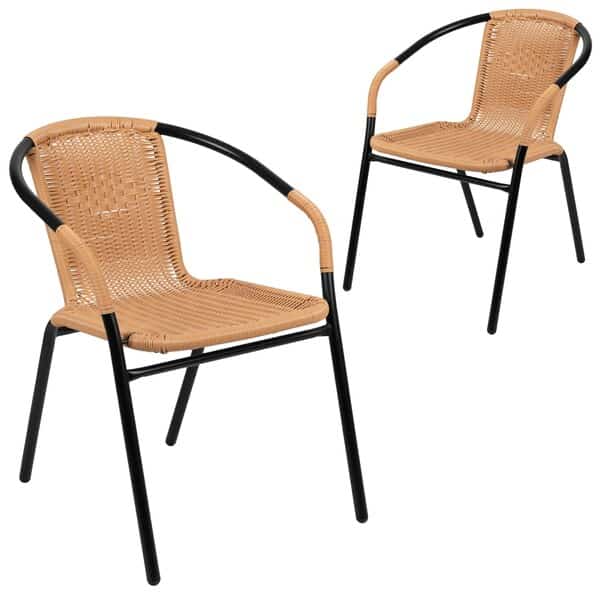 Lila 2 Pack Beige Rattan Indoor-Outdoor Restaurant Stack Chair
