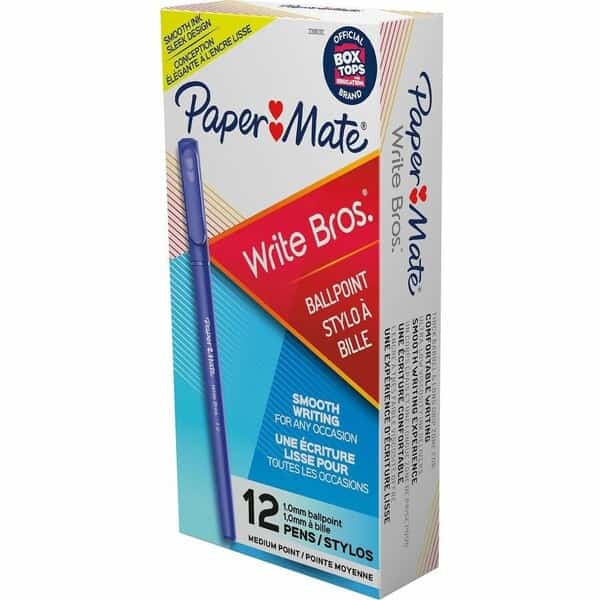 Paper Mate Write Bros Ballpoint Stick Pen, Medium, Blue Ink, Dozen