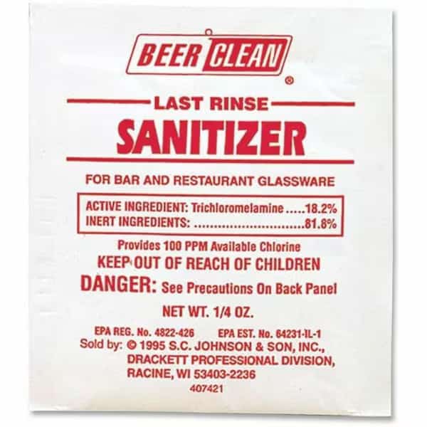 Beer Clean Sanitizer, 0.25 oz. Pouch, Unscented, White, 100 PK