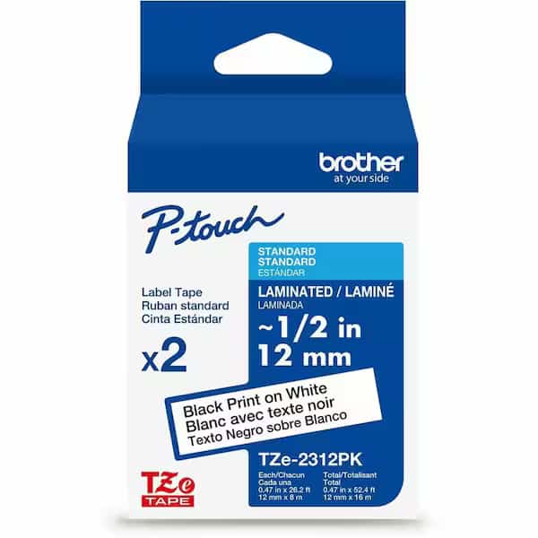 Black On Wht Label Tape, 0.47"X26.2ft, PK2