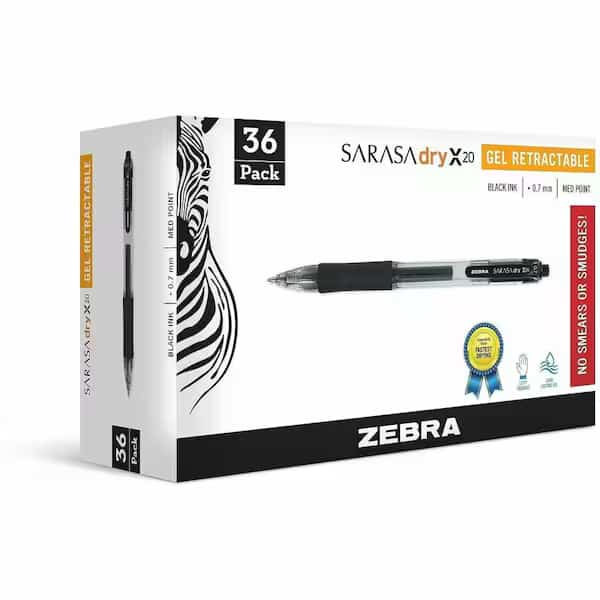 Sarasa Dry X20 Gel Retractable 0.7mm Black 36pk