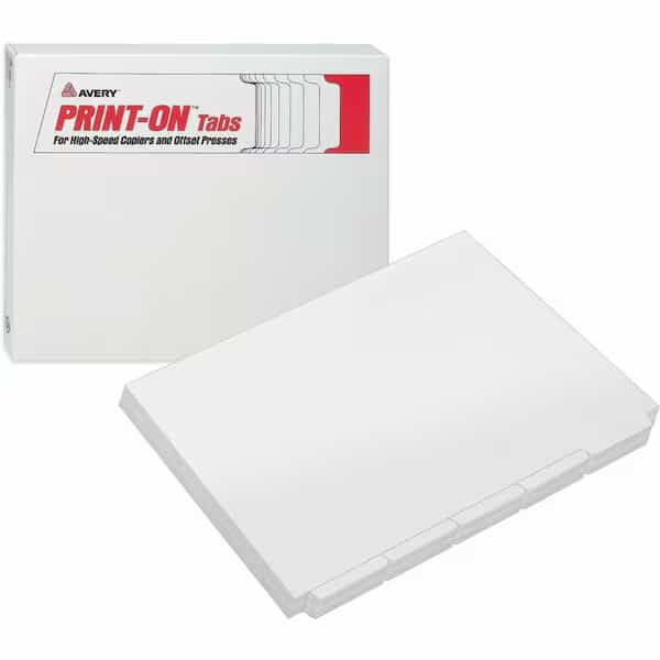 Avery Unpunched Copier Tab Divider, 8.5"x11", 5 Tabs, 30 Sets, White/White