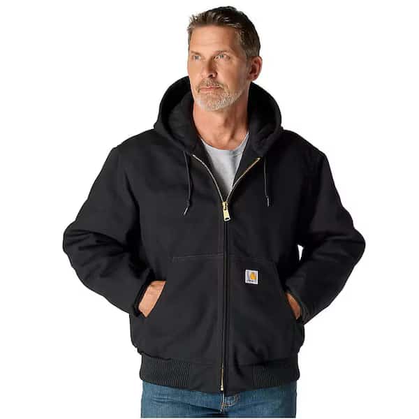 Jacket, 30"Regular, Cotton, Zipper, Blk, 3XL
