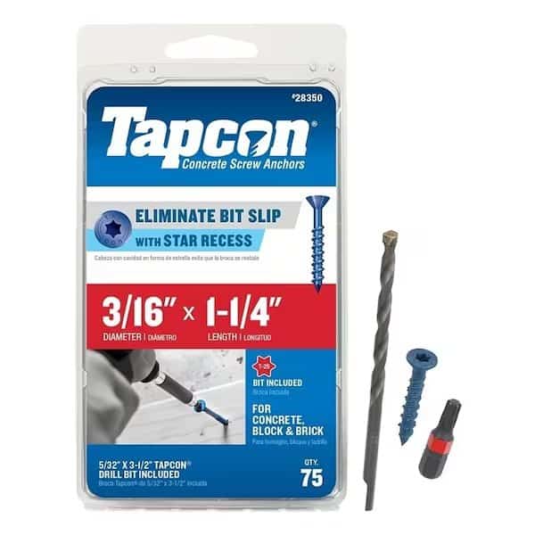 Tapcon Concrete Screw, 3/16" Dia., Flat, 1 1/4 in L, Steel Climaseal Coated