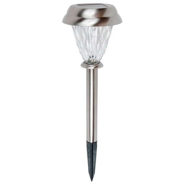 Solar Stake Light wWTR GLS LENS, NIMh Battery, AA Battery, 1Lamp, Stainless Steel