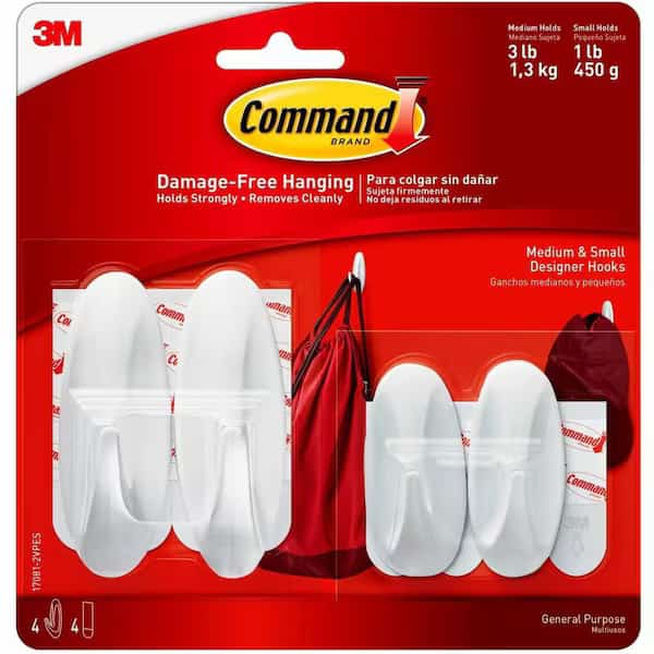 Hook, White, Plastic, 1 1/8 in D, PK4
