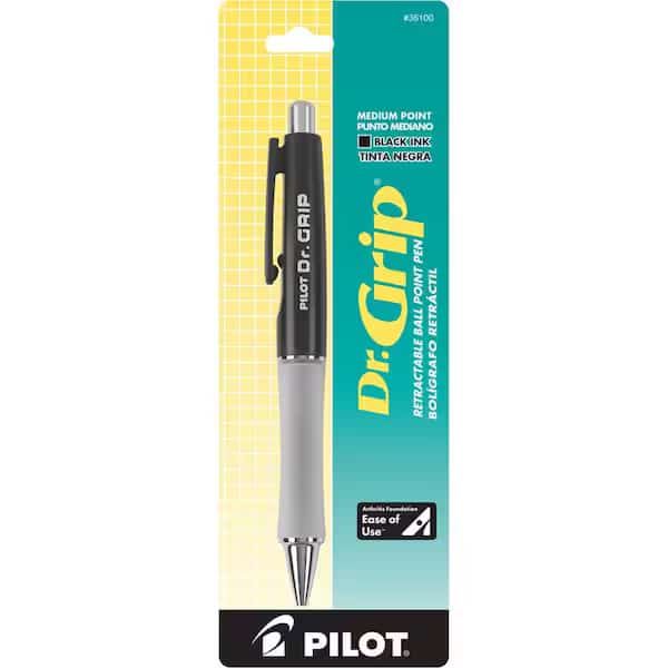 Pilot Dr. Grip Ballpoint Retractable Pen, Medium, Black Barrel/Ink