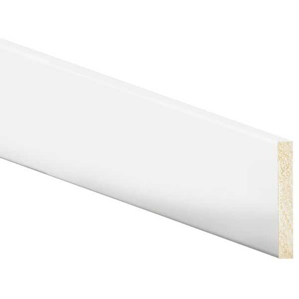 Modern Baseboard Moulding, 8 ft L, 4 in W, 12 in Thick, Polystyrene, Crystal White