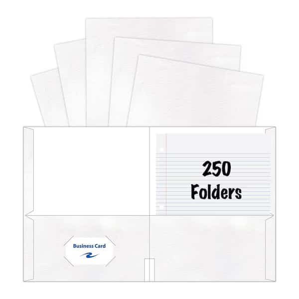 Case of White Paper Pocket Folders, 11.75"x9.5", Twin Pockets hold 25 sheets ea, 11 pt tag board, PK250