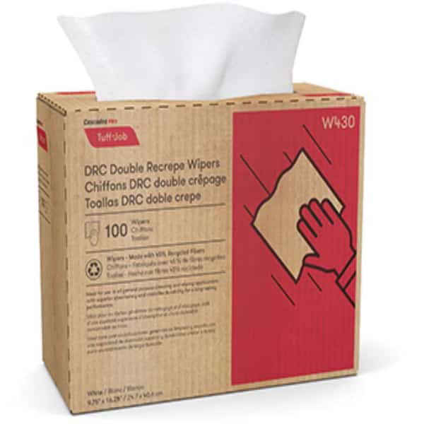Cascades, Tuff-Job Double Recrepe Wipers, 9 3/4 X 16 1/2, White, 8PK
