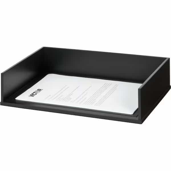Letter Tray, Black, Wood, 13 1/2 in W, 10 3/4 in L, 3 1/10 in H, 1 Number of Compartments