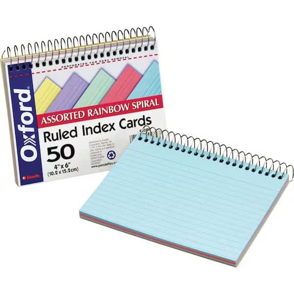 Oxford Spiral Bound Ruled Index Cards, Assorted