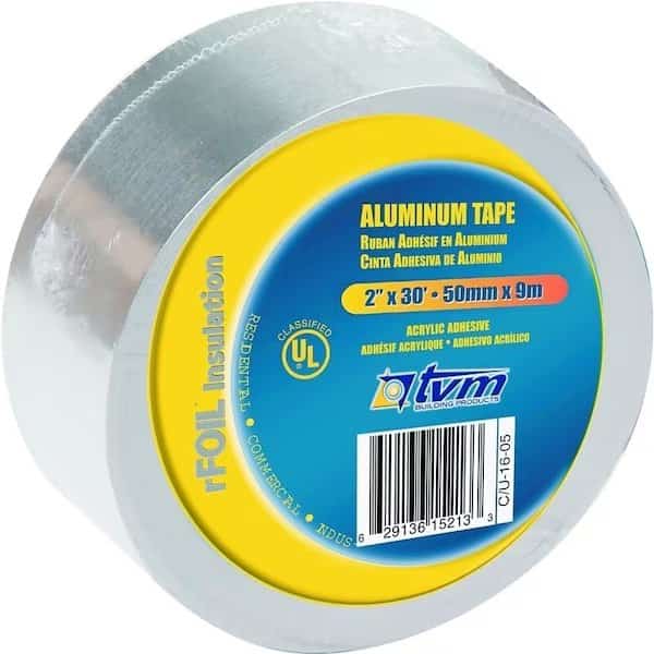 TR2X30 Foil Tape, 30 ft L, 2 in W, Aluminum Backing
