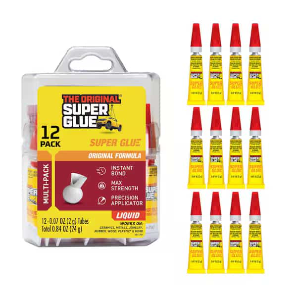 Instant Adhesive, 0.07 fl oz, Tube, Clear, 12 Pack