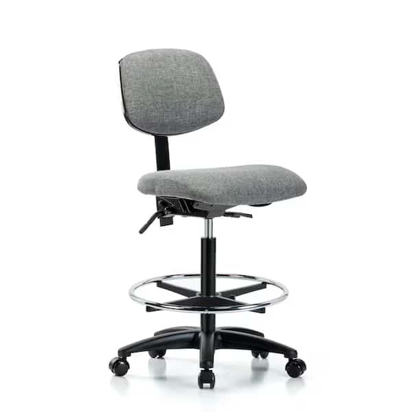 Chair, Fabric, Hi Bench, CF Casters, Gry, Fabric, Chrome, Polyurethane Foam, Grey, No Arms Arms