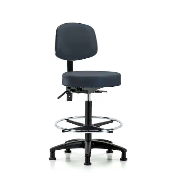 Bench Stool, Hi, Vinyl, Bk, CF, Glides, Nav