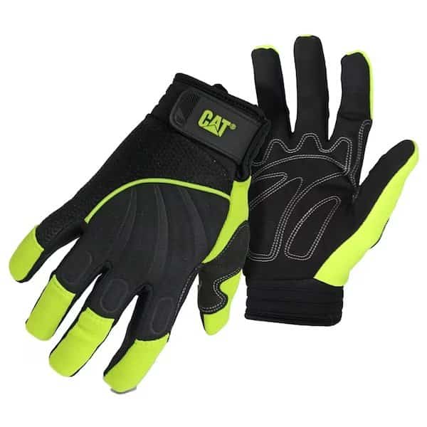 CAT012224M HighVisibility Mechanic Gloves, Men's, M, Adjustable Wrist Cuff, Synthetic Leather