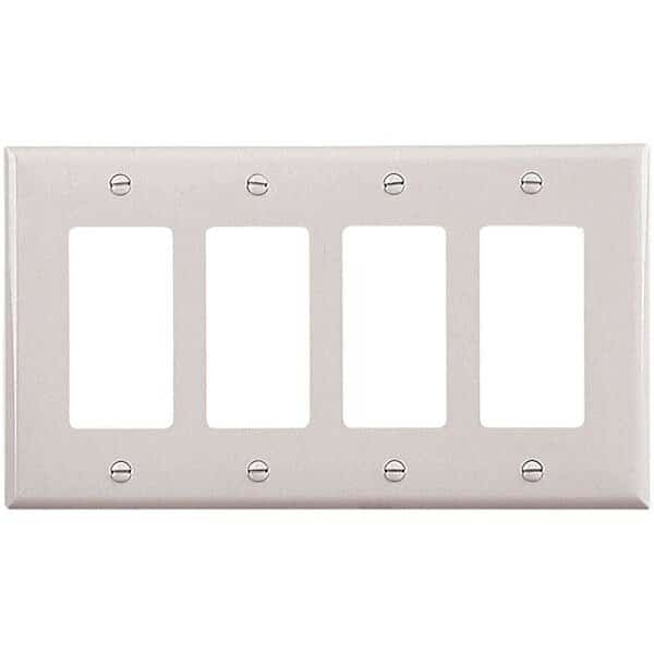 Wallplate, 487 in L, 856 in W, 4 Gang, Polycarbonate, White, HighGloss