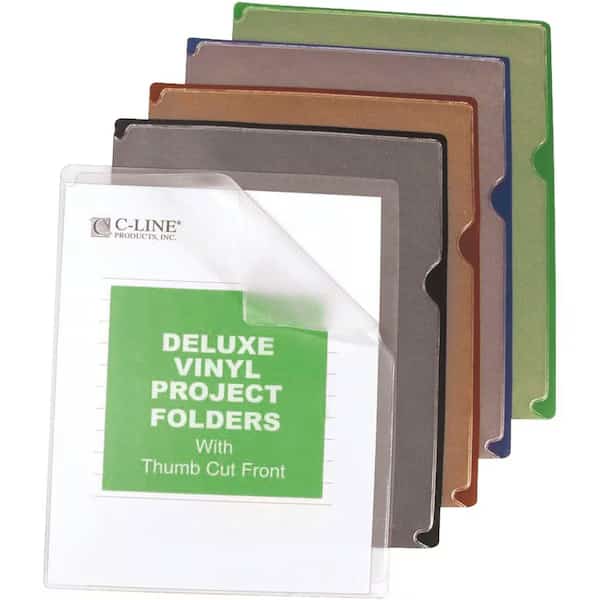 C-Line CLI62150 Vinyl Project Folders with Colored Backs;8.5 in. x 11 in.; 35-BX; AST