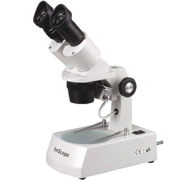 10X-45X Compact Multi-Lens Stereo Microscope, Angled Head, Track Stand, Top/Bottom Halogen Light
