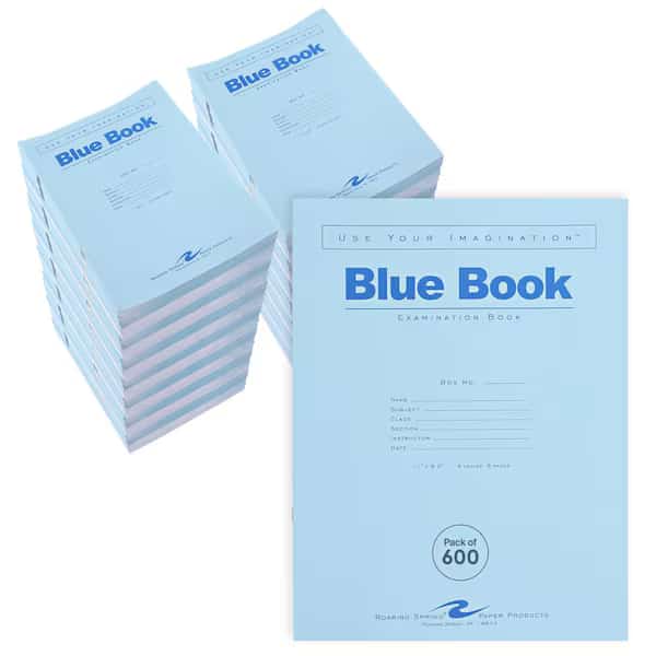 Case of Exam Blue Books, 11" x 8.5", 4 Sheets/8 Pages, Wide Ruled with Margin, PK600