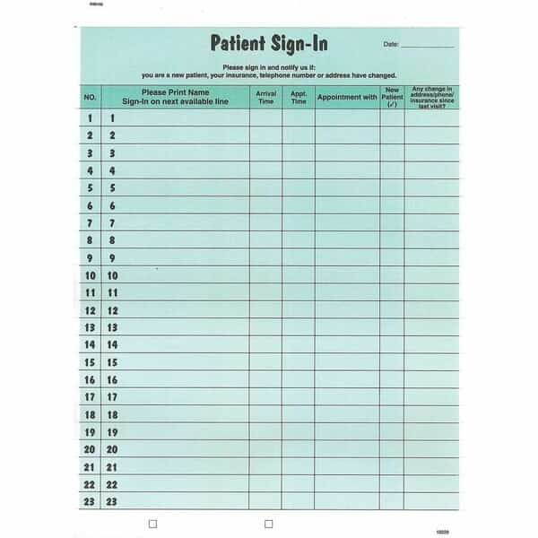 Patient Sign-In Label Forms, 8 1/2 X 11 5/8, 125 Sheets/pack, Green, Tabbies, Mfr#: 14532