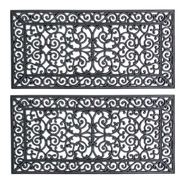 4 Ft x 2 Ft Decorative Scrollwork Entryway Rubber Door Mat - 2 Pack, 2PK
