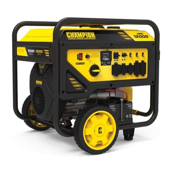 Portable Generator, Gasoline, 12,000 W Rated, 15,000 W Surge, Electric Start, 120/240V AC, 50 A A