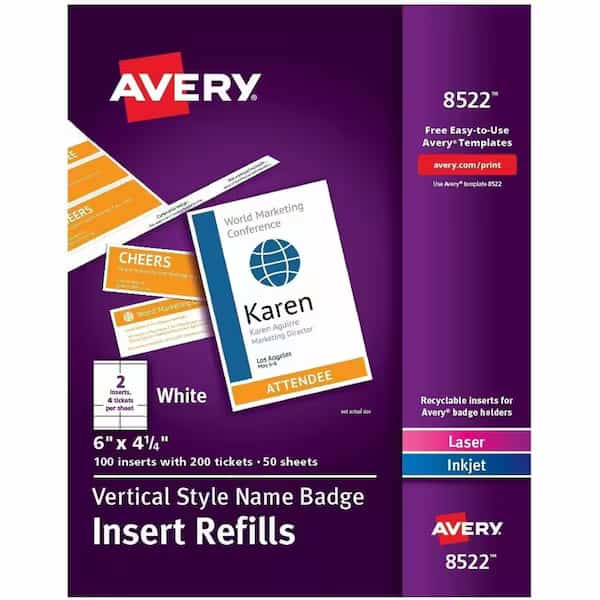 reg Vertical Name Badge Ticket Inserts, White