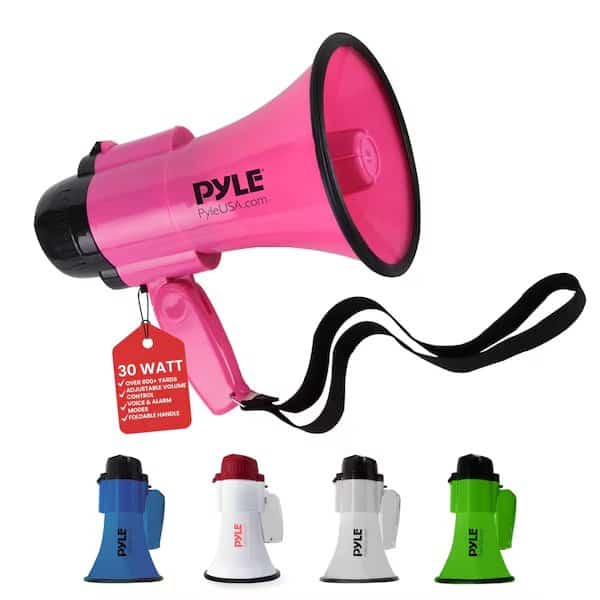 PYLE Portable Megaphone Speaker - Compact, 30W Power, Siren, PA Sound, Foldable Handle