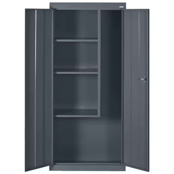 Janitorial Storage Cabinet, 66 in H, 30 in W, 18 in D, Swing, Keyed, Charcoal, 4 Shelves